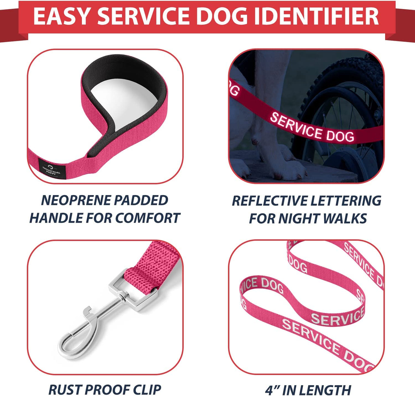 Professional Service Dog Vest and Leash Set with Adjustable Hook and Loop Straps - Available in Sizes XXS to XXL - Features Reflective Patch and Breathable Mesh Design (Pink, XXS)