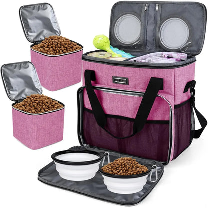 Premium Pet Travel Handbag for Weekend Getaways, Compliant with Aviation Standards, Includes 2 Food Containers and 2 Foldable Silicone Bowls
