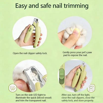 Professional Pet Nail Trimmer with LED Light and UV Lamp - Safe Grooming, Sharp Blades, Built-In Nail File, Nail Collector, Non-Slip Ergonomic Handle for All Sizes