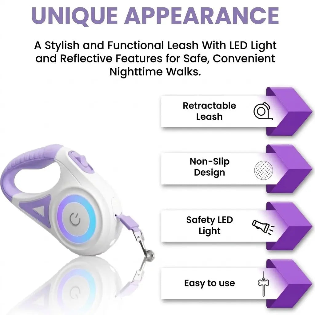 Pawzseek LED Retractable Dog Leash for Enhanced Nighttime Walking Experience