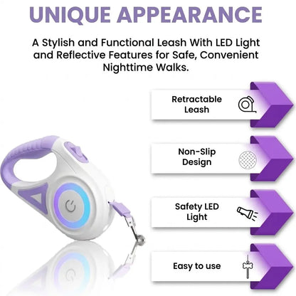 Pawzseek LED Retractable Dog Leash for Enhanced Nighttime Walking Experience