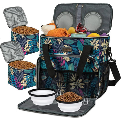 Premium Pet Travel Handbag for Weekend Getaways, Compliant with Aviation Standards, Includes 2 Food Containers and 2 Foldable Silicone Bowls