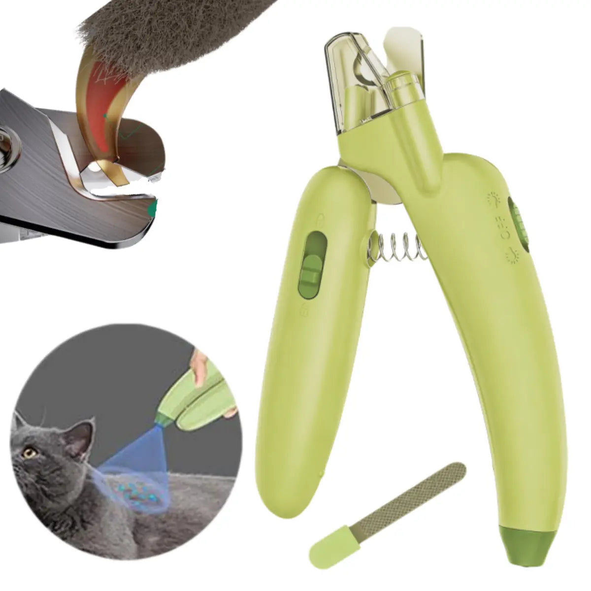 Professional Pet Nail Trimmer with LED Light and UV Lamp - Safe Grooming, Sharp Blades, Built-In Nail File, Nail Collector, Non-Slip Ergonomic Handle for All Sizes
