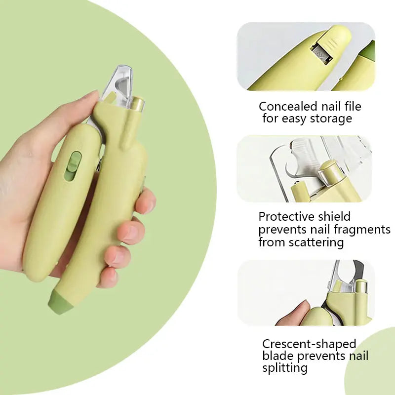 Professional Pet Nail Trimmer with LED Light and UV Lamp - Safe Grooming, Sharp Blades, Built-In Nail File, Nail Collector, Non-Slip Ergonomic Handle for All Sizes