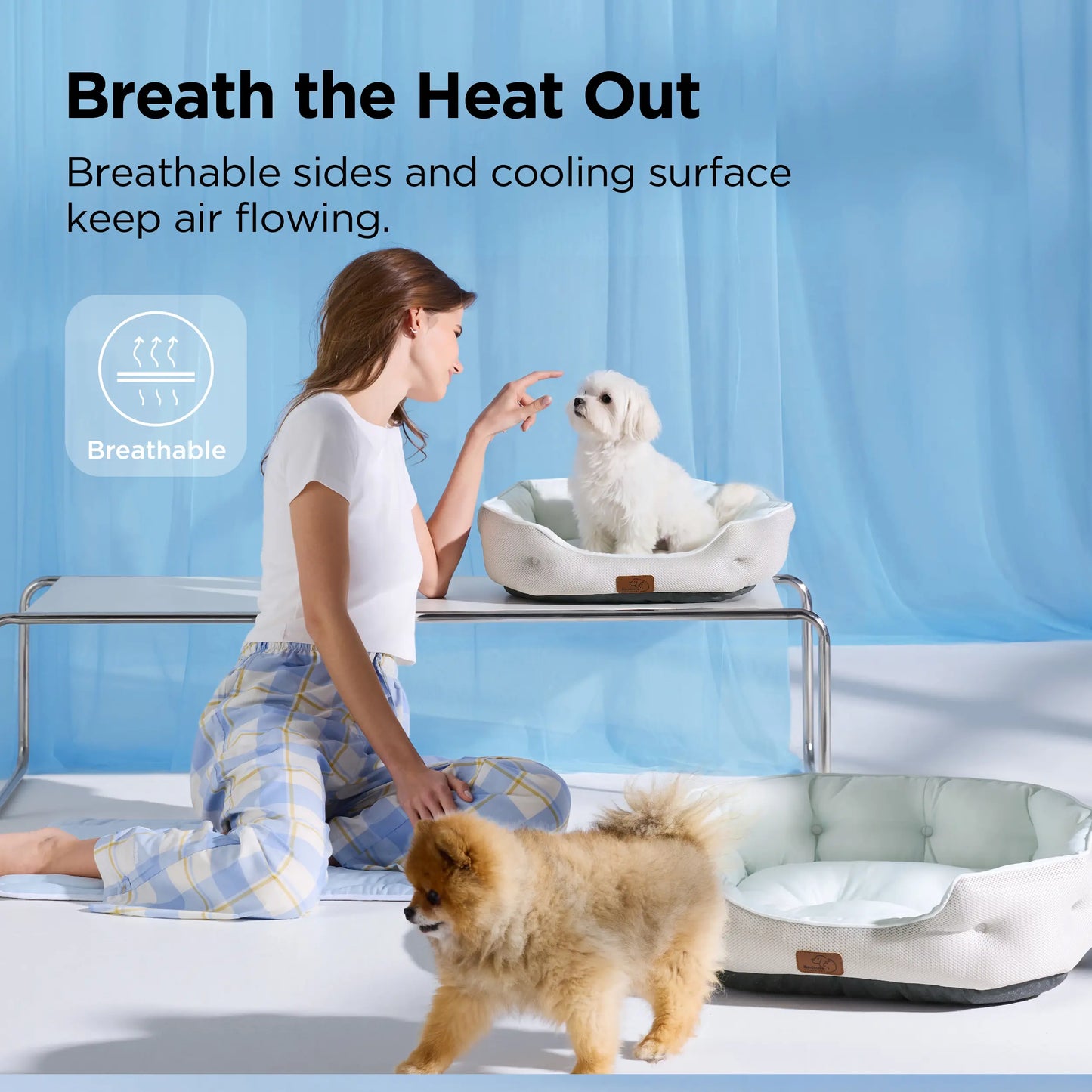 Bedsure Cooling Pet Beds for Small Dogs and Indoor Cats - Q-MAX>0.4 Washable Round Bed with Slip-Resistant Bottom for Puppies and Kittens