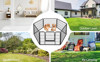 Wide Panel Dog Playpen, 6 Panels 24 Inch High Pet Pen with Gate, Portable Indoor Outdoor Fence for Small/Medium Breed Dogs