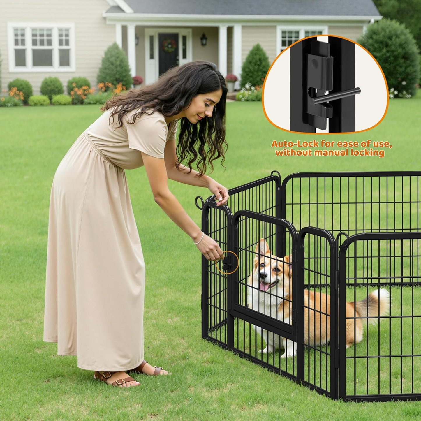 Wide Panel Dog Playpen, 6 Panels 24 Inch High Pet Pen with Gate, Portable Indoor Outdoor Fence for Small/Medium Breed Dogs