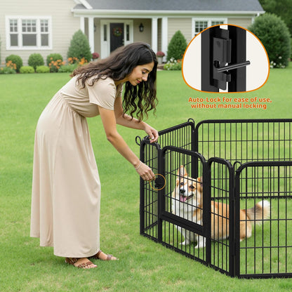 Wide Panel Dog Playpen, 6 Panels 24 Inch High Pet Pen with Gate, Portable Indoor Outdoor Fence for Small/Medium Breed Dogs