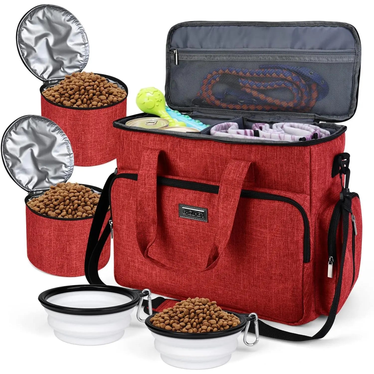 Premium Pet Travel Handbag for Weekend Getaways, Compliant with Aviation Standards, Includes 2 Food Containers and 2 Foldable Silicone Bowls