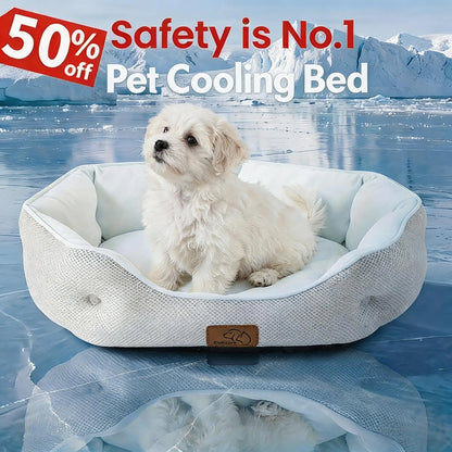 Bedsure Cooling Pet Beds for Small Dogs and Indoor Cats - Q-MAX>0.4 Washable Round Bed with Slip-Resistant Bottom for Puppies and Kittens