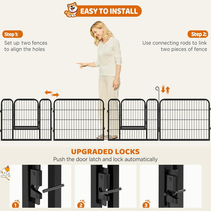 Wide Panel Dog Playpen, 6 Panels 24 Inch High Pet Pen with Gate, Portable Indoor Outdoor Fence for Small/Medium Breed Dogs