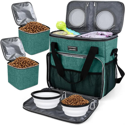 Premium Pet Travel Handbag for Weekend Getaways, Compliant with Aviation Standards, Includes 2 Food Containers and 2 Foldable Silicone Bowls