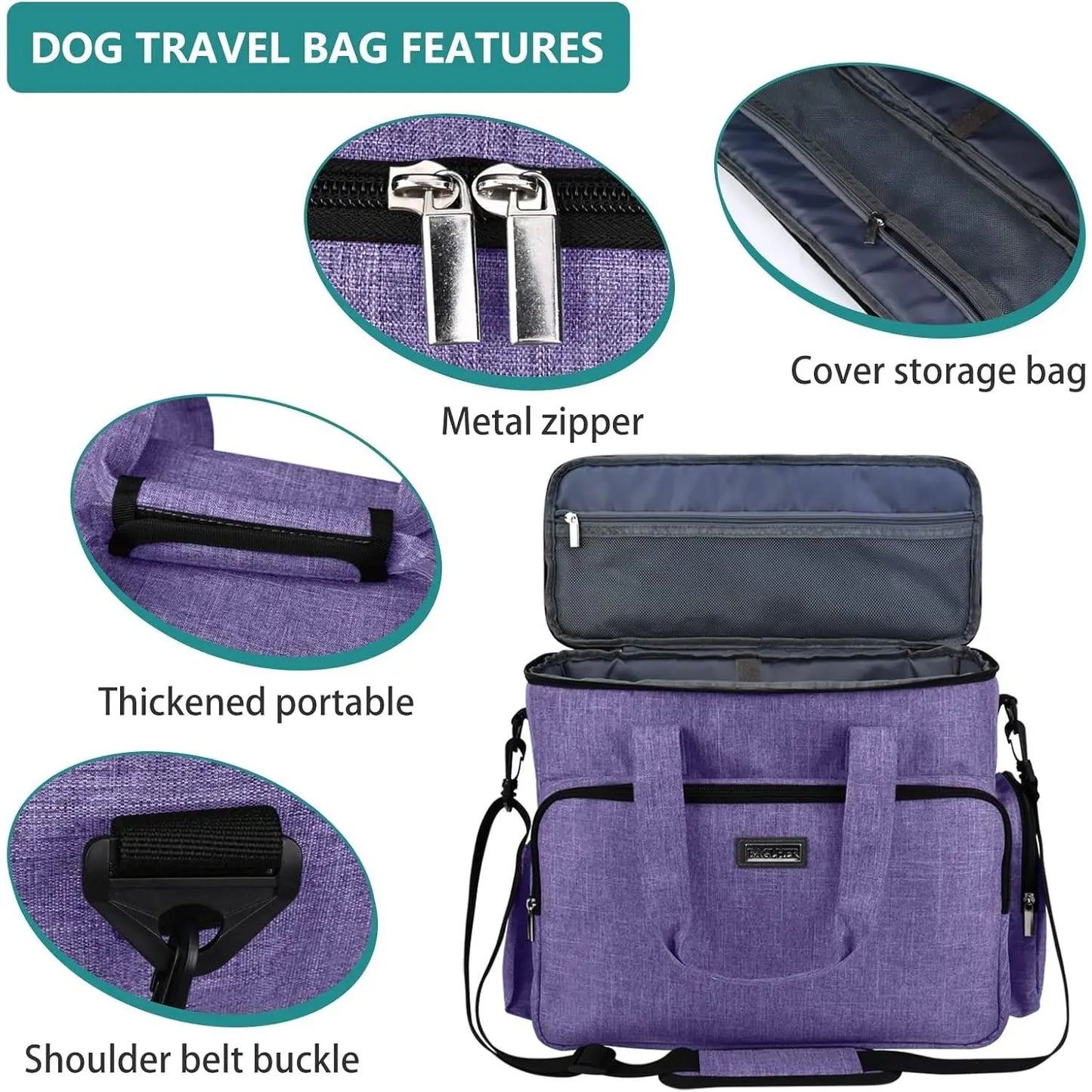 Premium Pet Travel Handbag for Weekend Getaways, Compliant with Aviation Standards, Includes 2 Food Containers and 2 Foldable Silicone Bowls
