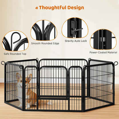 Wide Panel Dog Playpen, 6 Panels 24 Inch High Pet Pen with Gate, Portable Indoor Outdoor Fence for Small/Medium Breed Dogs