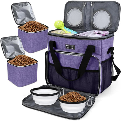 Premium Pet Travel Handbag for Weekend Getaways, Compliant with Aviation Standards, Includes 2 Food Containers and 2 Foldable Silicone Bowls
