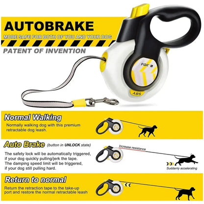 Fida Retractable Dog Leash with Autobrake Technology, 16 Ft Heavy Duty Design for Large and Medium Dogs, Tangle-Free, One-Hand Control, and Soft Grip