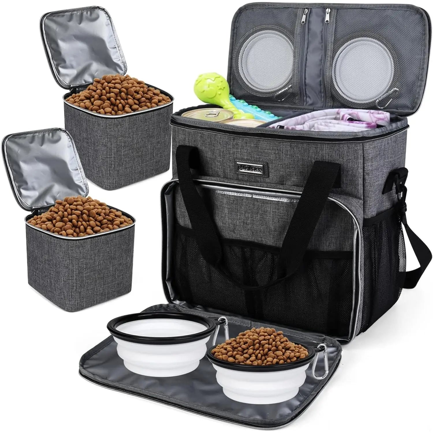 Premium Pet Travel Handbag for Weekend Getaways, Compliant with Aviation Standards, Includes 2 Food Containers and 2 Foldable Silicone Bowls