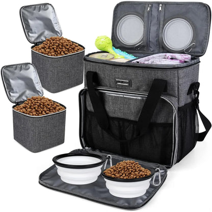 Premium Pet Travel Handbag for Weekend Getaways, Compliant with Aviation Standards, Includes 2 Food Containers and 2 Foldable Silicone Bowls