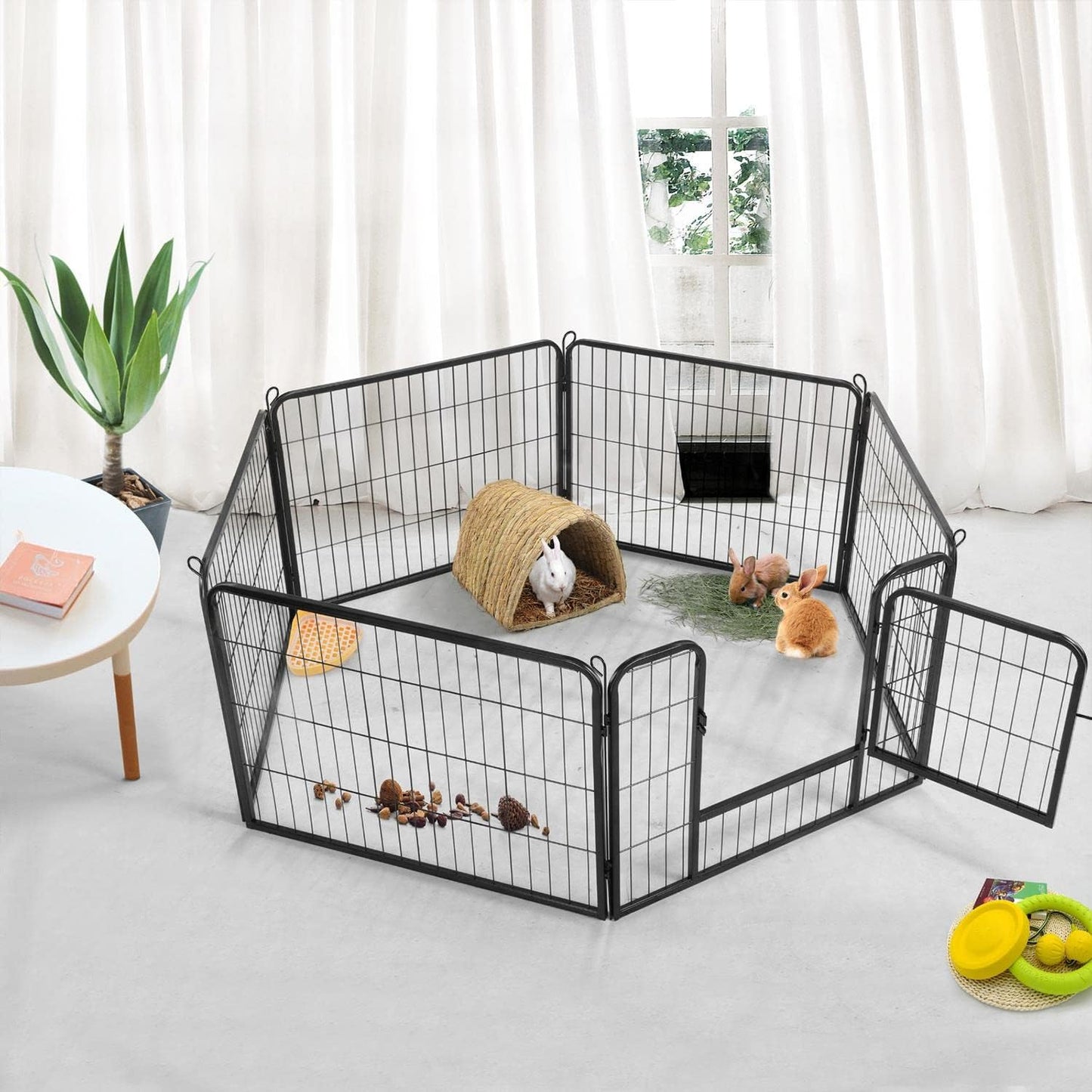 Wide Panel Dog Playpen, 6 Panels 24 Inch High Pet Pen with Gate, Portable Indoor Outdoor Fence for Small/Medium Breed Dogs