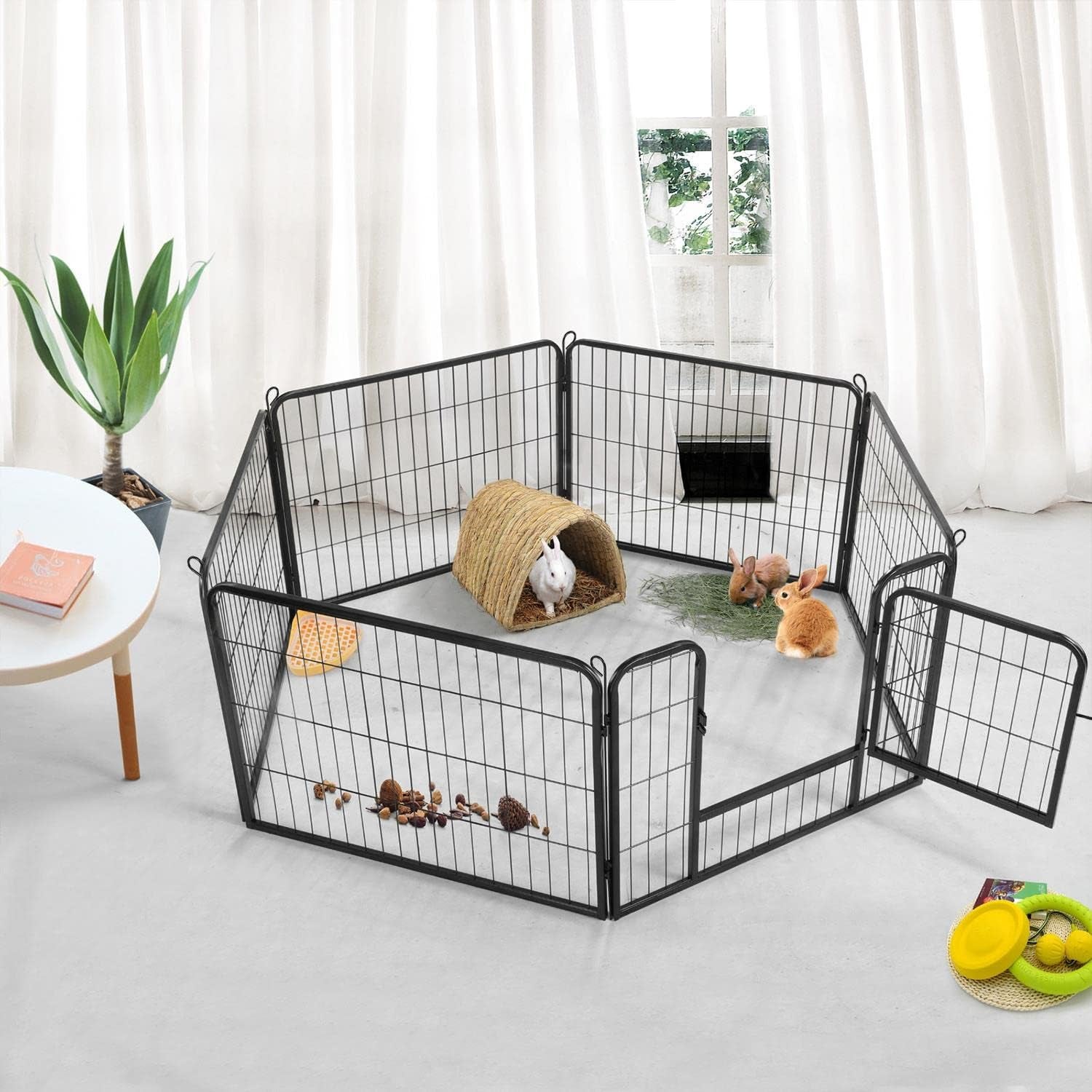 Wide Panel Dog Playpen, 6 Panels 24 Inch High Pet Pen with Gate, Portable Indoor Outdoor Fence for Small/Medium Breed Dogs