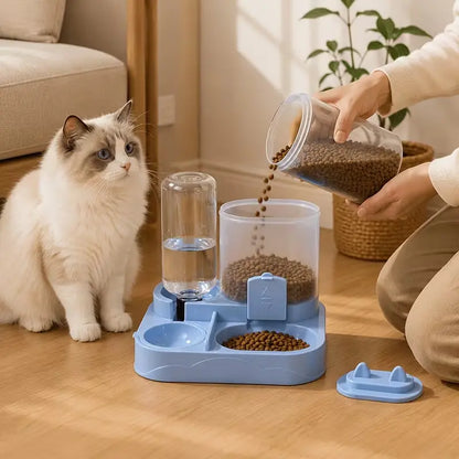 Large Capacity Automatic Cat Feeder and Water Dispenser with Dry-Wet Separation, Durable Transparent Plastic, Battery-Free Design, Suitable for Cats and Dogs