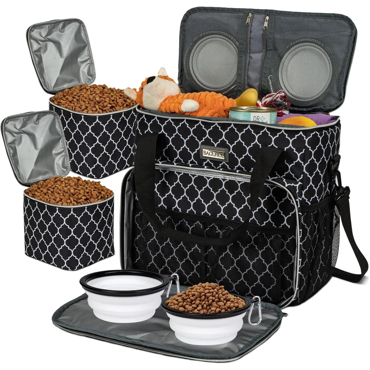Premium Pet Travel Handbag for Weekend Getaways, Compliant with Aviation Standards, Includes 2 Food Containers and 2 Foldable Silicone Bowls