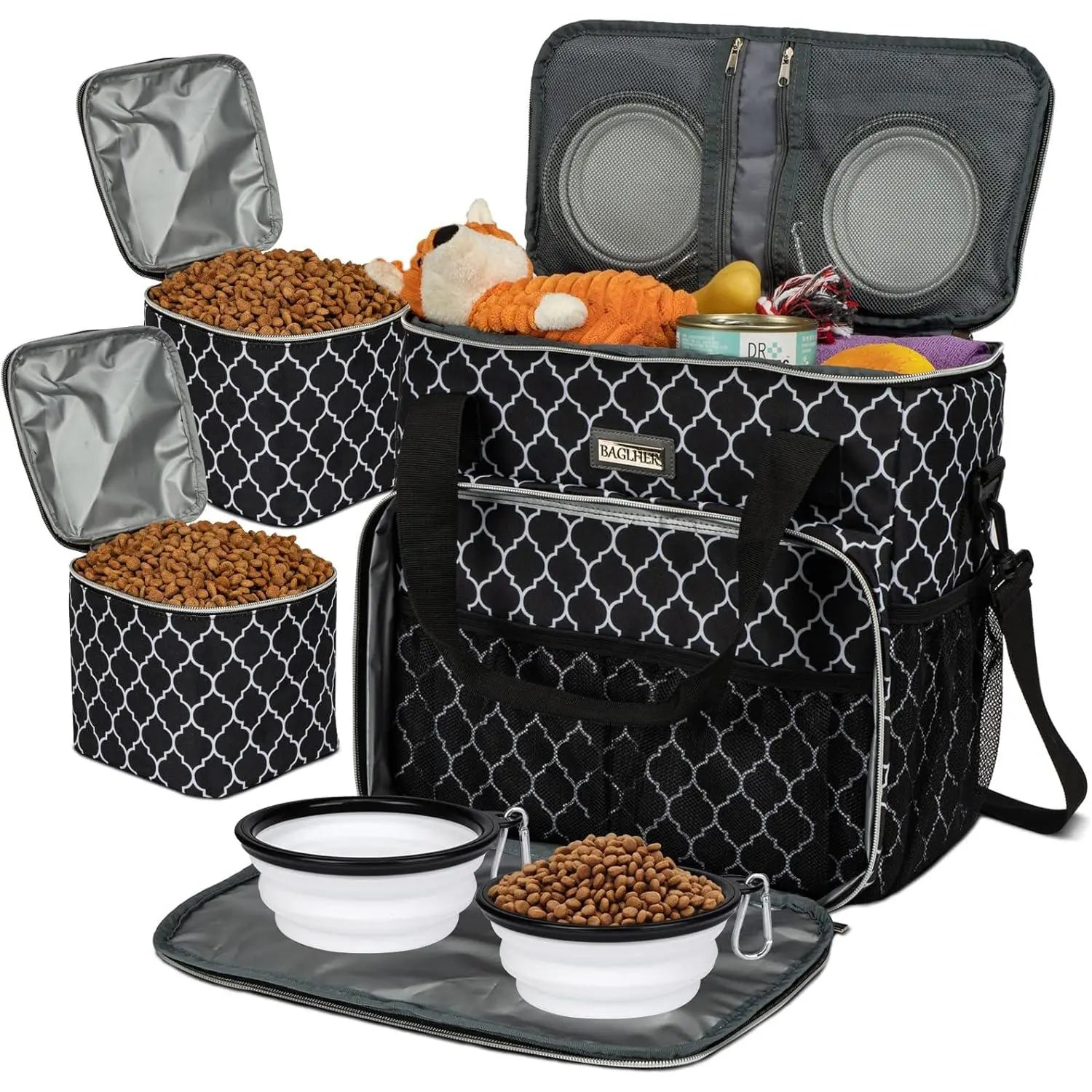 Premium Pet Travel Handbag for Weekend Getaways, Compliant with Aviation Standards, Includes 2 Food Containers and 2 Foldable Silicone Bowls