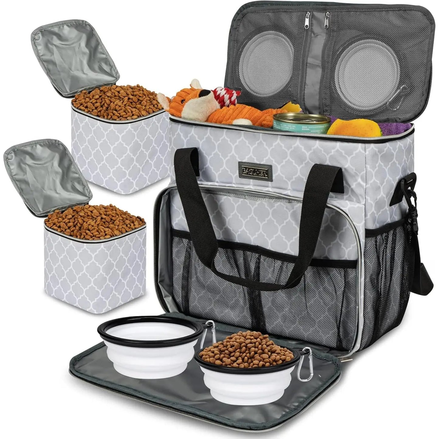 Premium Pet Travel Handbag for Weekend Getaways, Compliant with Aviation Standards, Includes 2 Food Containers and 2 Foldable Silicone Bowls
