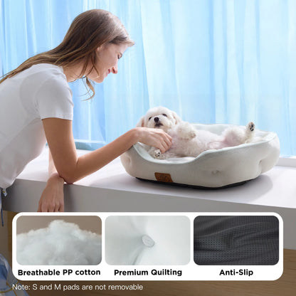 Bedsure Cooling Pet Beds for Small Dogs and Indoor Cats - Q-MAX>0.4 Washable Round Bed with Slip-Resistant Bottom for Puppies and Kittens