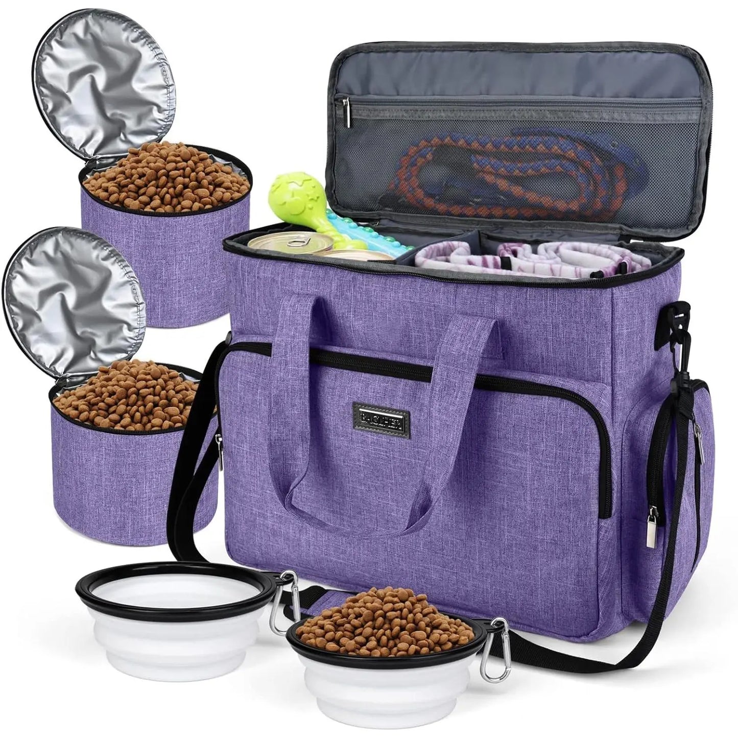 Premium Pet Travel Handbag for Weekend Getaways, Compliant with Aviation Standards, Includes 2 Food Containers and 2 Foldable Silicone Bowls