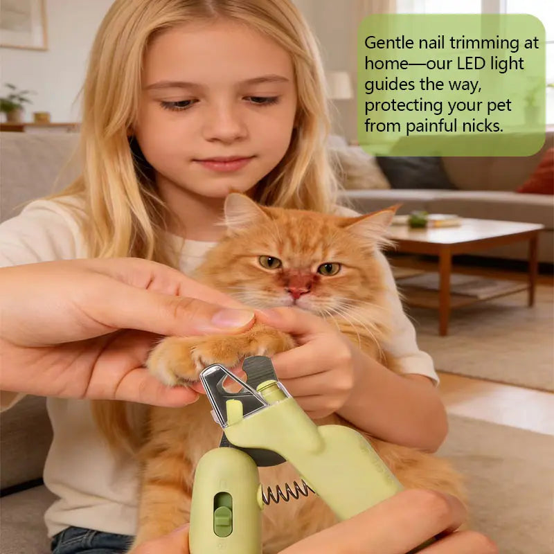 Professional Pet Nail Trimmer with LED Light and UV Lamp - Safe Grooming, Sharp Blades, Built-In Nail File, Nail Collector, Non-Slip Ergonomic Handle for All Sizes