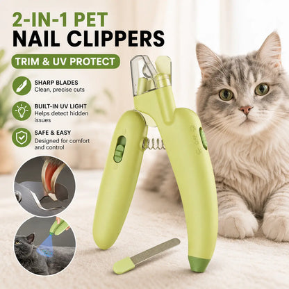 Professional Pet Nail Trimmer with LED Light and UV Lamp - Safe Grooming, Sharp Blades, Built-In Nail File, Nail Collector, Non-Slip Ergonomic Handle for All Sizes