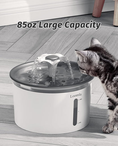 Automatic Pet Water Fountain, 85 Oz/2.5L Indoor Dispenser for Cats and Dogs with LED Lighting and Two Replacement Filters (Dark Gray)