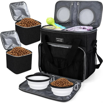 Premium Pet Travel Handbag for Weekend Getaways, Compliant with Aviation Standards, Includes 2 Food Containers and 2 Foldable Silicone Bowls