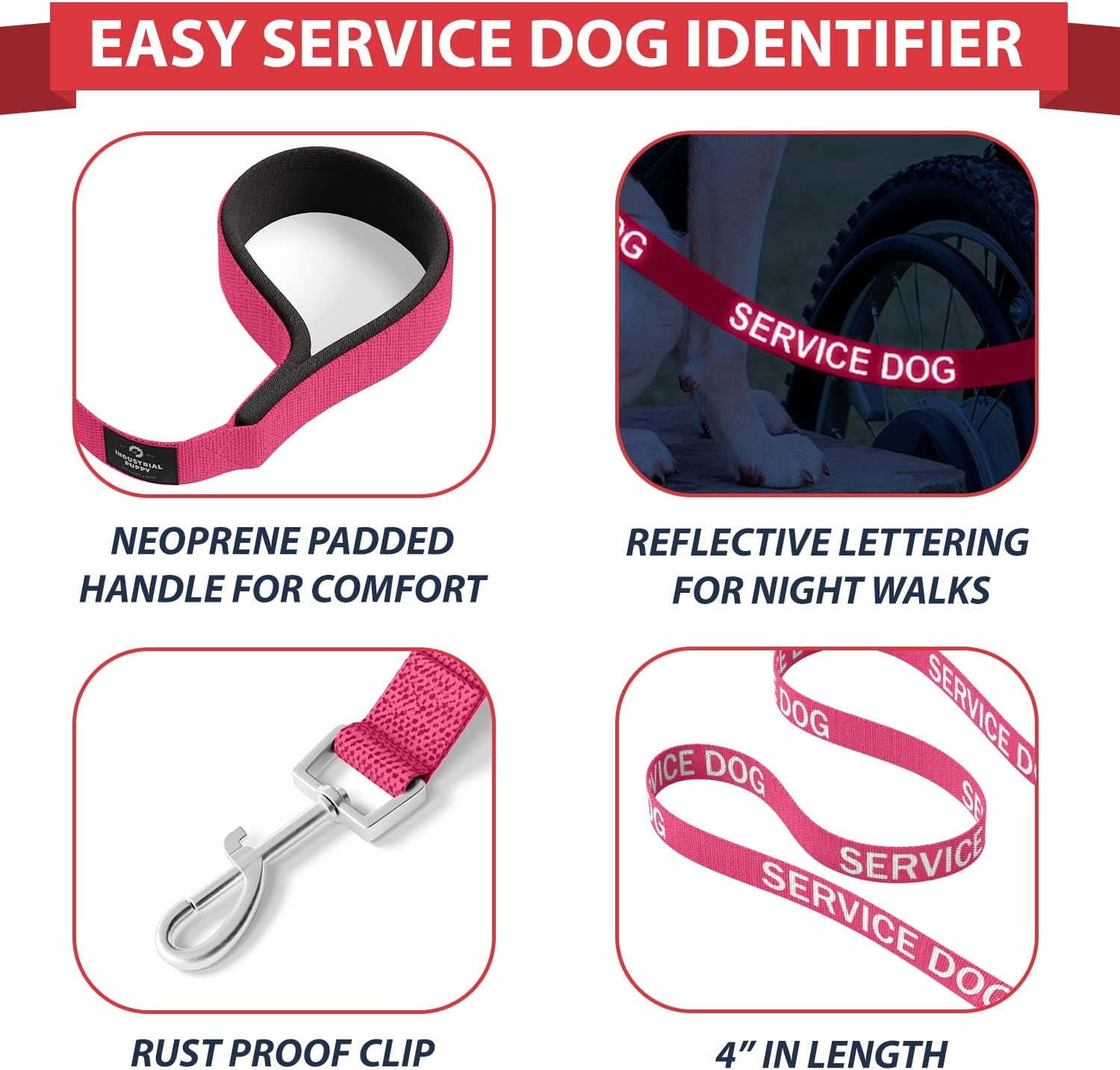 Professional Service Dog Vest and Leash Set with Adjustable Hook and Loop Straps - Available in Sizes XXS to XXL - Features Reflective Patch and Breathable Mesh Design (Pink, XXS)