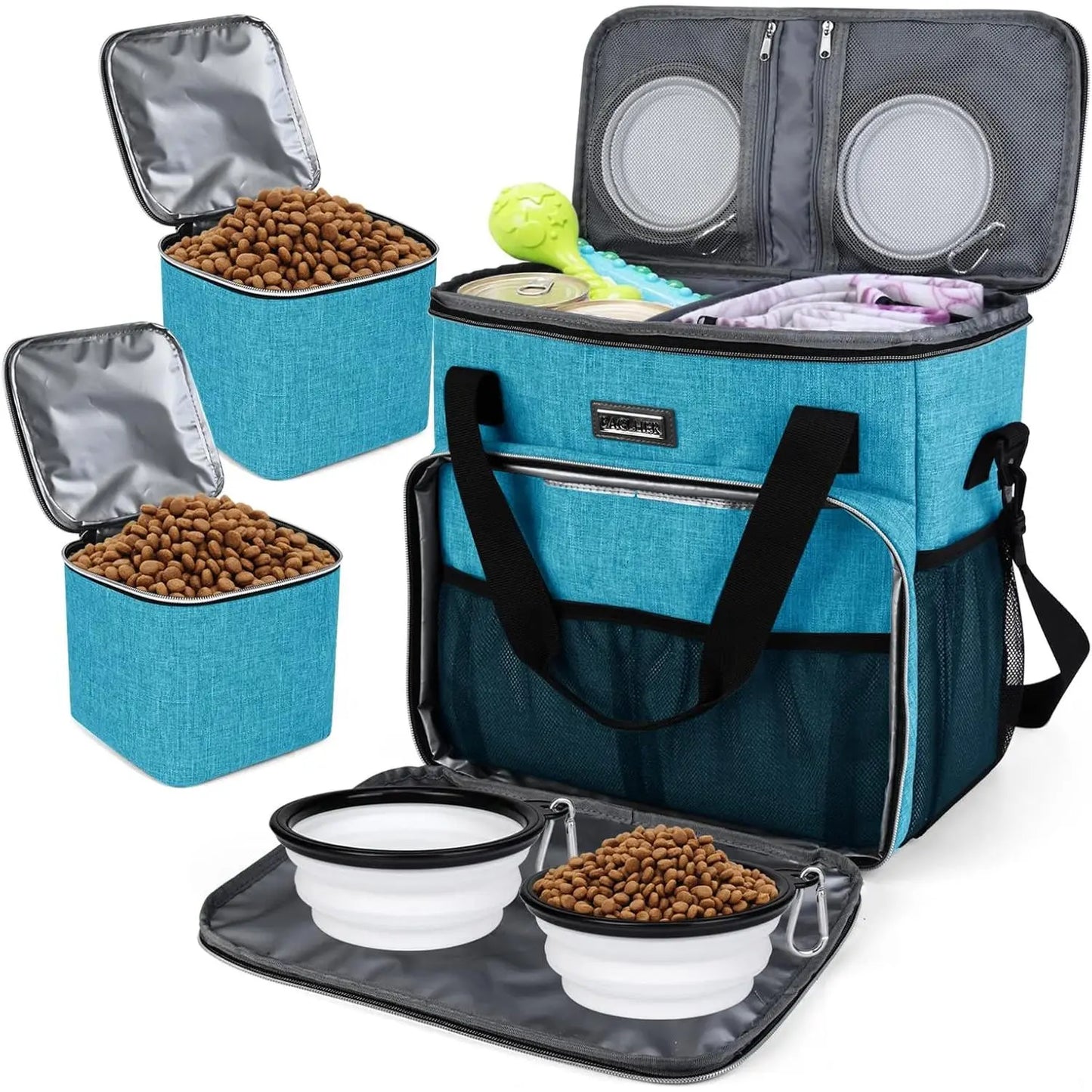 Premium Pet Travel Handbag for Weekend Getaways, Compliant with Aviation Standards, Includes 2 Food Containers and 2 Foldable Silicone Bowls