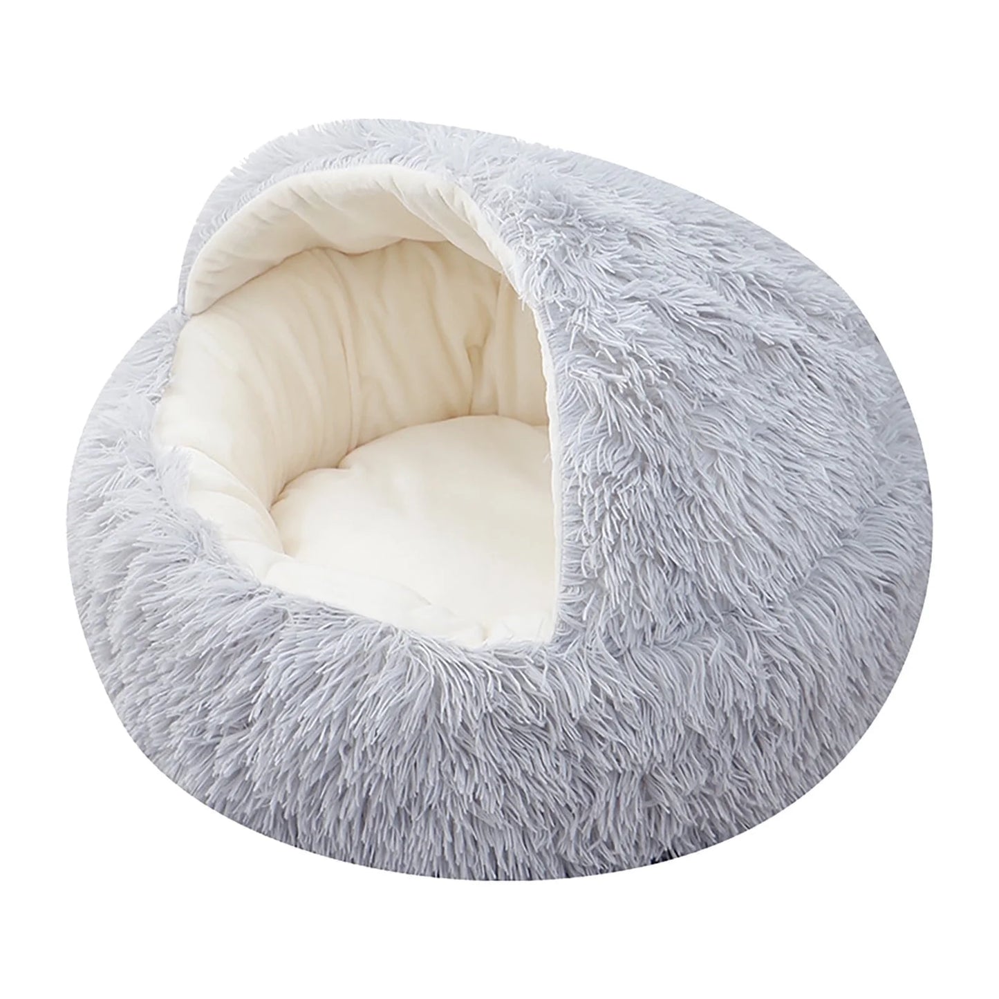 Calming Hooded Pet Bed and Cat Cave with Removable Washable Cover, Round Anti-Slip Faux Fur Bed for Small to Medium Pets Up to 11 lbs