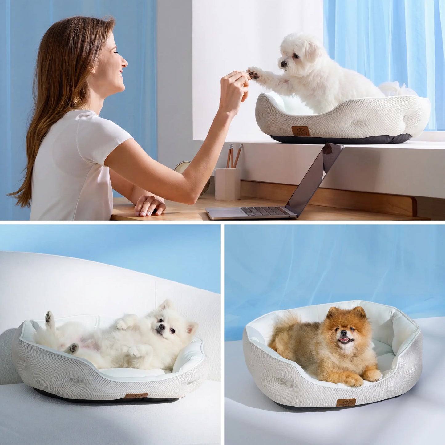 Bedsure Cooling Pet Beds for Small Dogs and Indoor Cats - Q-MAX>0.4 Washable Round Bed with Slip-Resistant Bottom for Puppies and Kittens