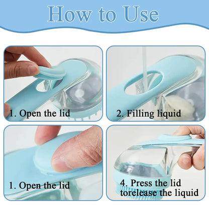 Dog Bath Brush, 2 in 1 Pet Bath Brush Soft Dog Scrubber for Bath with Built-In Shampoo Dispenser for Long Short Haired Dogs Cats Shower
