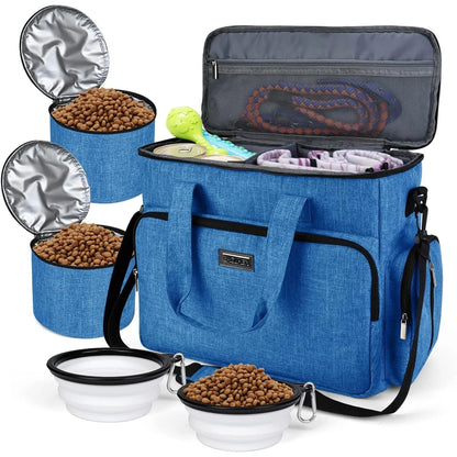 Premium Pet Travel Handbag for Weekend Getaways, Compliant with Aviation Standards, Includes 2 Food Containers and 2 Foldable Silicone Bowls