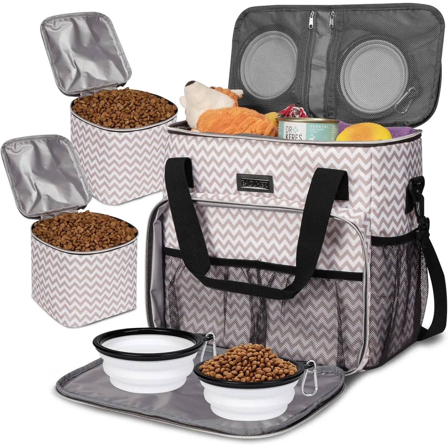 Premium Pet Travel Handbag for Weekend Getaways, Compliant with Aviation Standards, Includes 2 Food Containers and 2 Foldable Silicone Bowls