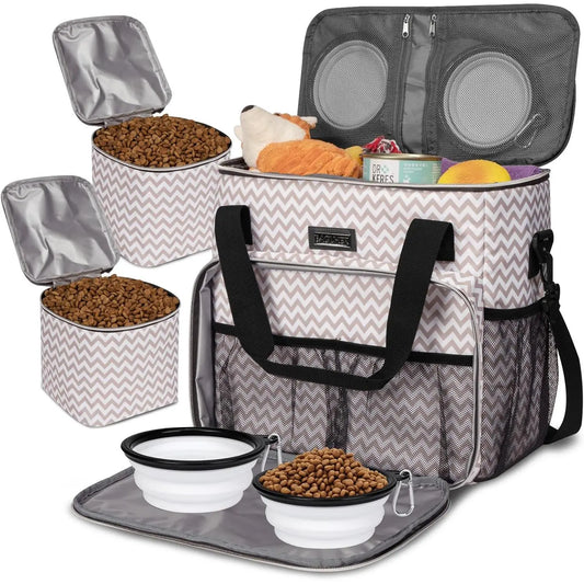 Premium Pet Travel Handbag for Weekend Getaways, Compliant with Aviation Standards, Includes 2 Food Containers and 2 Foldable Silicone Bowls
