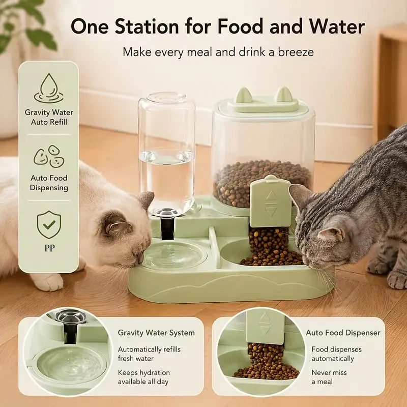 Large Capacity Automatic Cat Feeder and Water Dispenser with Dry-Wet Separation, Durable Transparent Plastic, Battery-Free Design, Suitable for Cats and Dogs