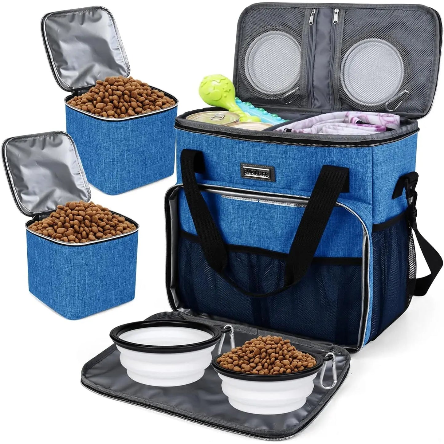 Premium Pet Travel Handbag for Weekend Getaways, Compliant with Aviation Standards, Includes 2 Food Containers and 2 Foldable Silicone Bowls
