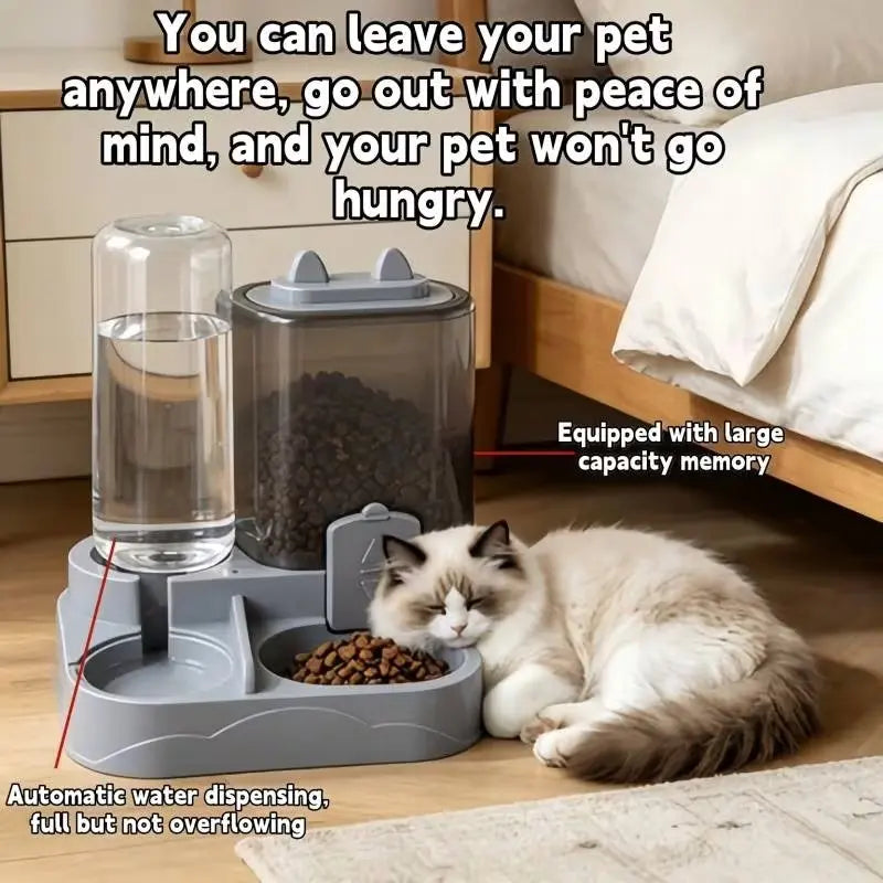 Large Capacity Automatic Cat Feeder and Water Dispenser with Dry-Wet Separation, Durable Transparent Plastic, Battery-Free Design, Suitable for Cats and Dogs