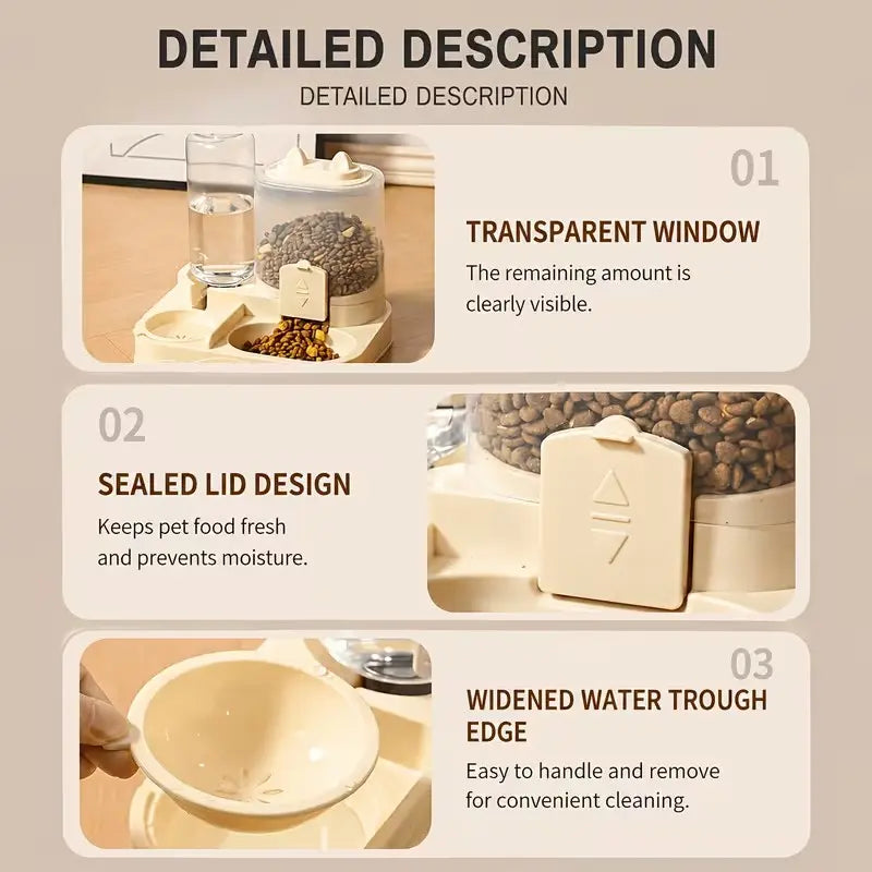 Large Capacity Automatic Cat Feeder and Water Dispenser with Dry-Wet Separation, Durable Transparent Plastic, Battery-Free Design, Suitable for Cats and Dogs
