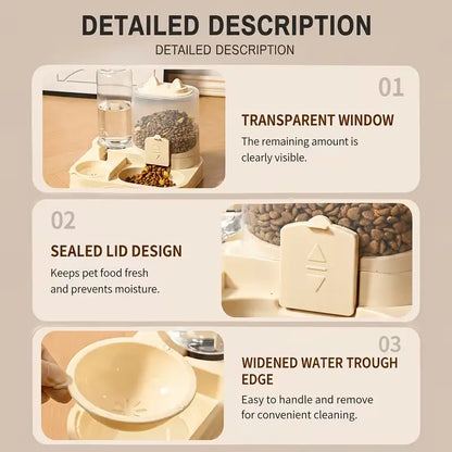Large Capacity Automatic Cat Feeder and Water Dispenser with Dry-Wet Separation, Durable Transparent Plastic, Battery-Free Design, Suitable for Cats and Dogs
