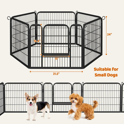 Wide Panel Dog Playpen, 6 Panels 24 Inch High Pet Pen with Gate, Portable Indoor Outdoor Fence for Small/Medium Breed Dogs