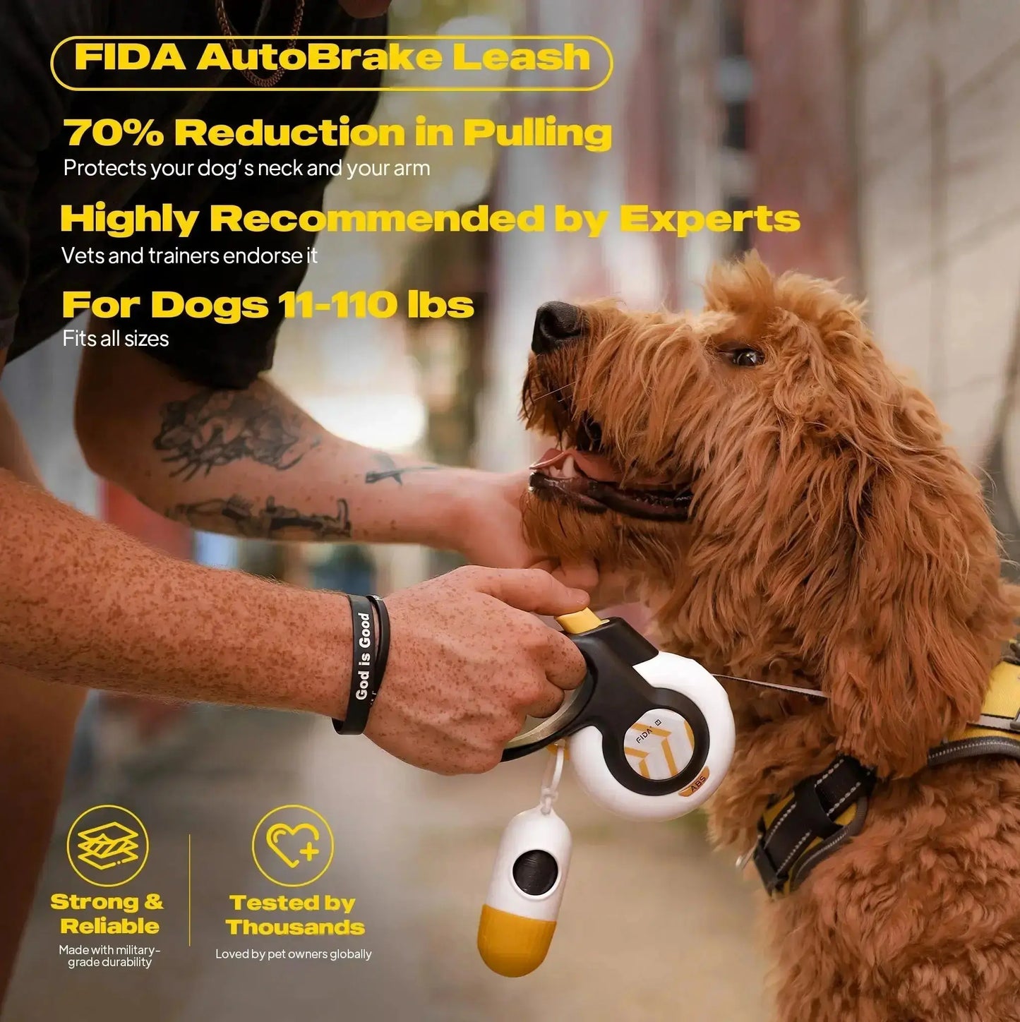 Fida Retractable Dog Leash with Autobrake Technology, 16 Ft Heavy Duty Design for Large and Medium Dogs, Tangle-Free, One-Hand Control, and Soft Grip