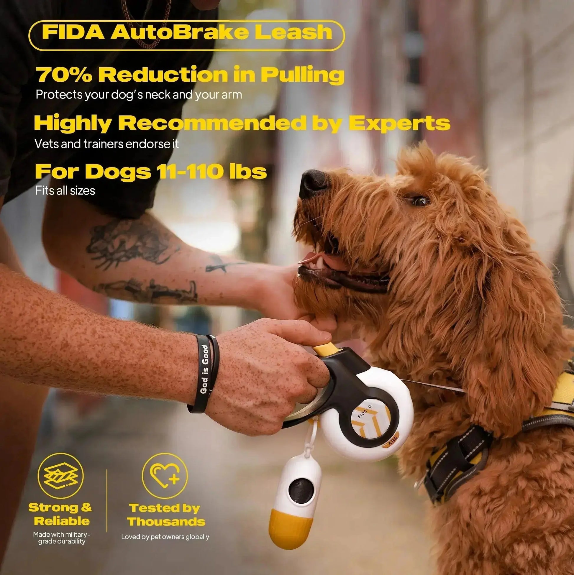 Fida Retractable Dog Leash with Autobrake Technology, 16 Ft Heavy Duty Design for Large and Medium Dogs, Tangle-Free, One-Hand Control, and Soft Grip